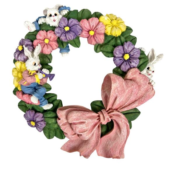This York Resin Easter Wreath with Bunny Rabbits Vintage 1995 in Original Box - Picture 6 of 12